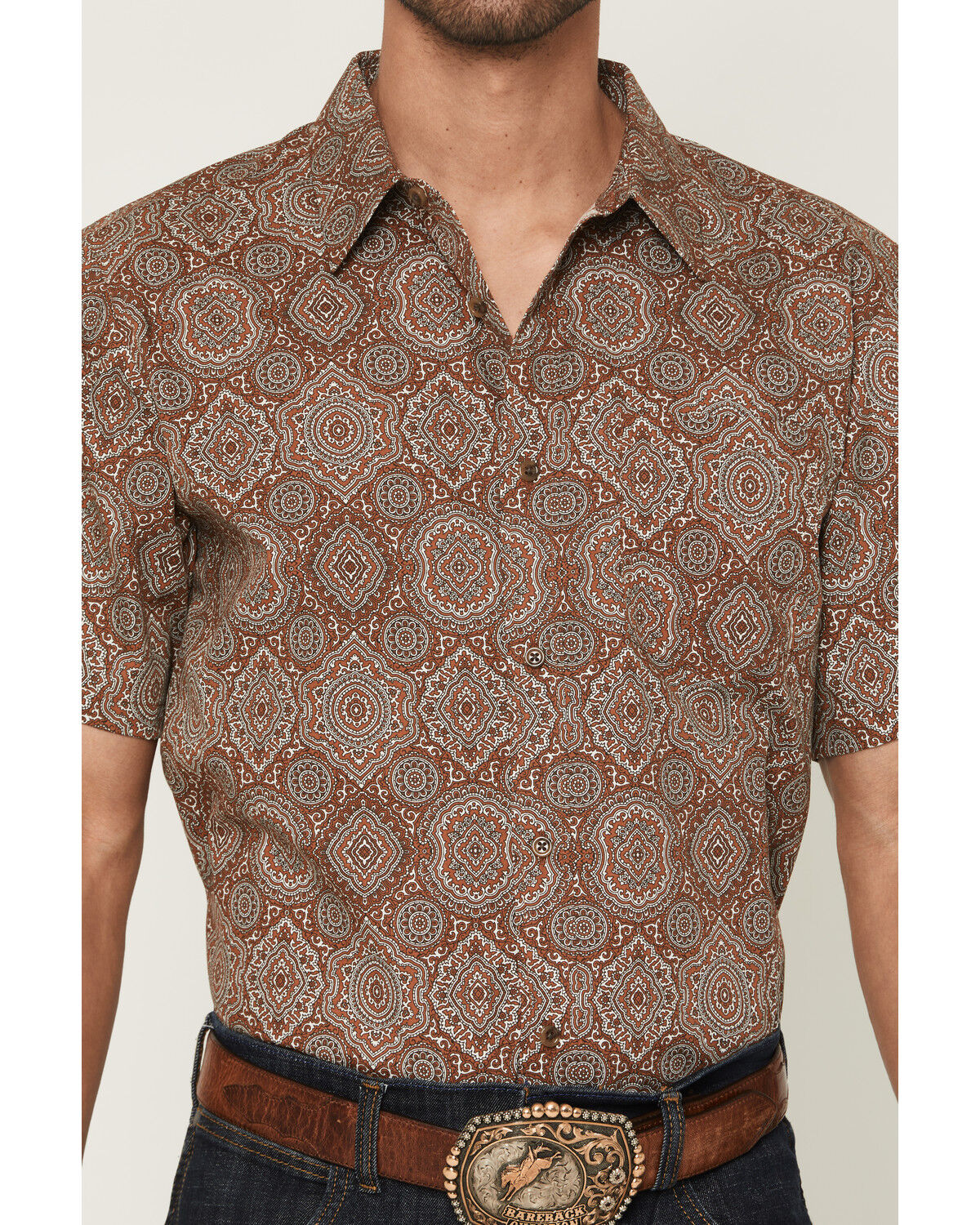 Image #3 - Gibson Trading Co Men's Sundown Drapes Medallion Print Short Sleeve Button-Down Western Shirt - Tall, Rust Copper, hi-res