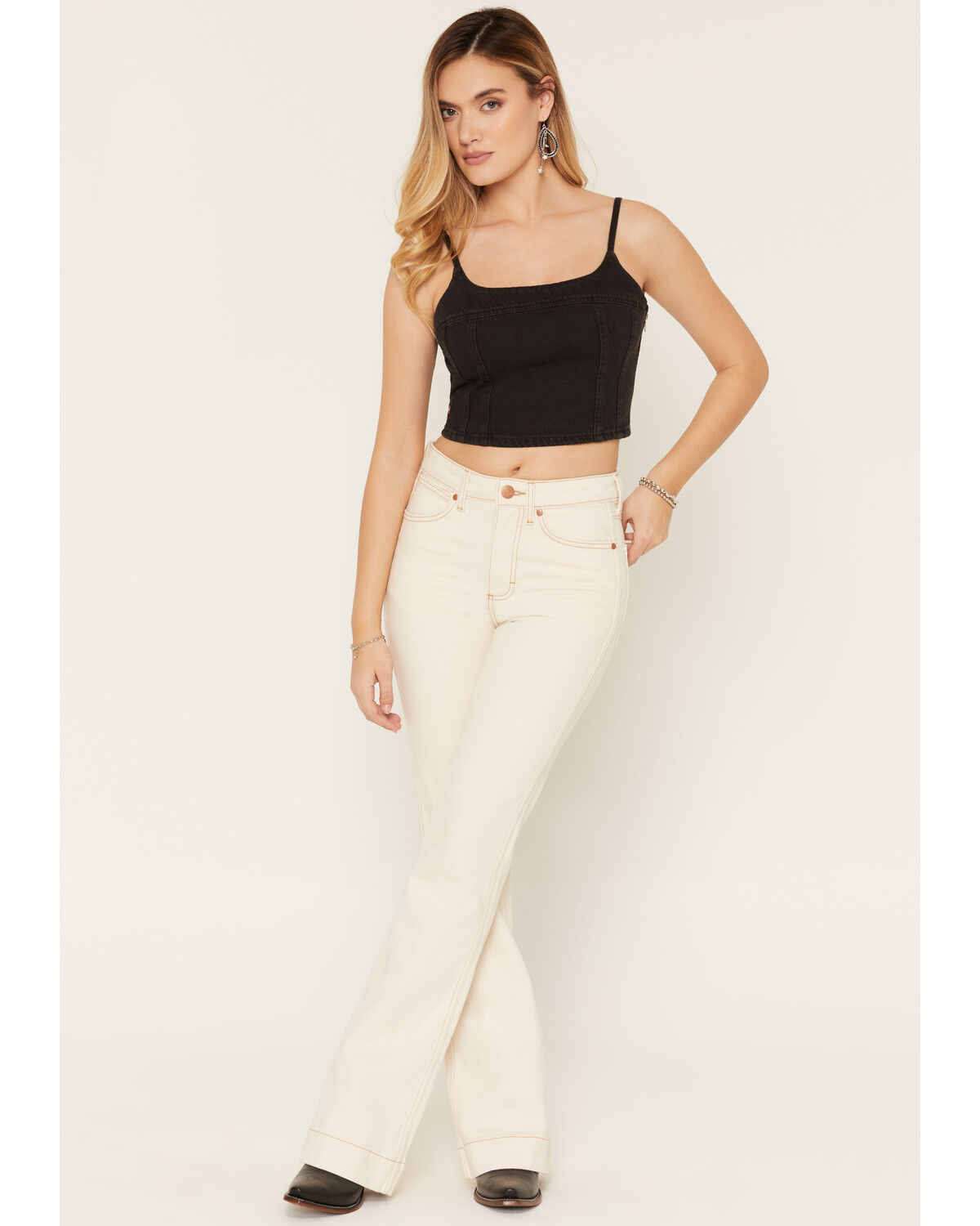 Wrangler Retro Women's Allie High Rise Bailey Trouser Stretch Denim Jeans, White, hi-res