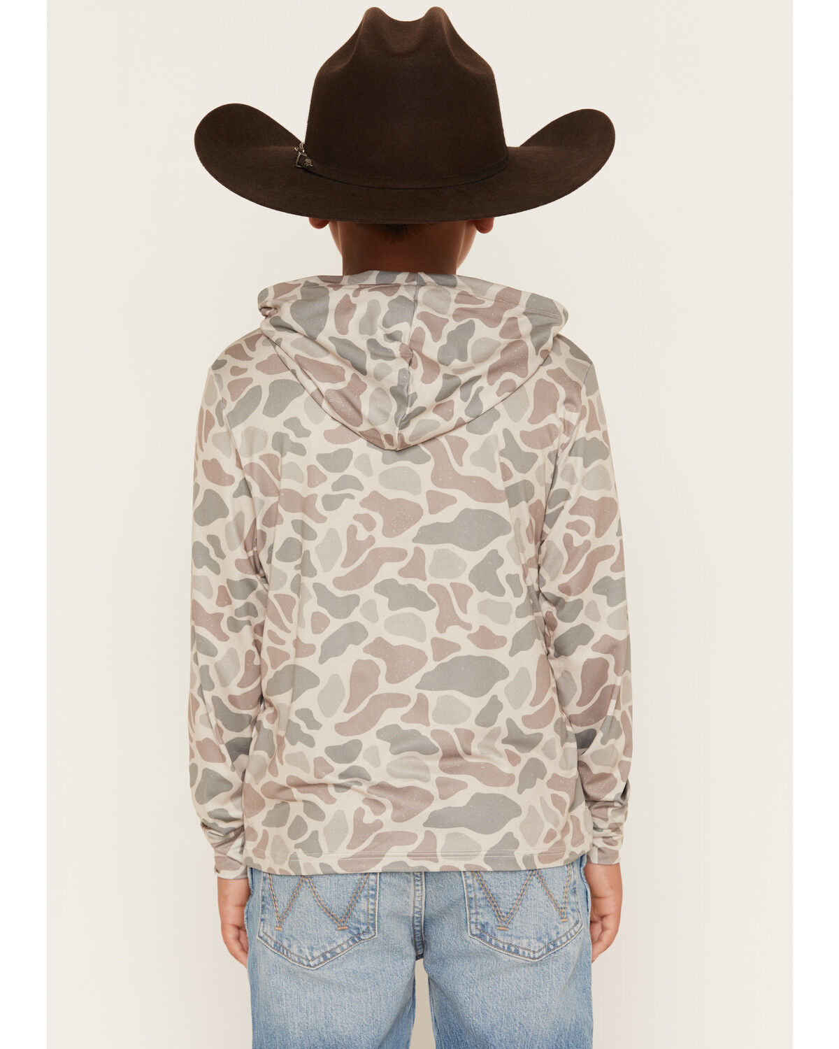 Image #4 - Burlebo Boys' Camo Print Hooded Stretch Performance Shirt, Camouflage, hi-res