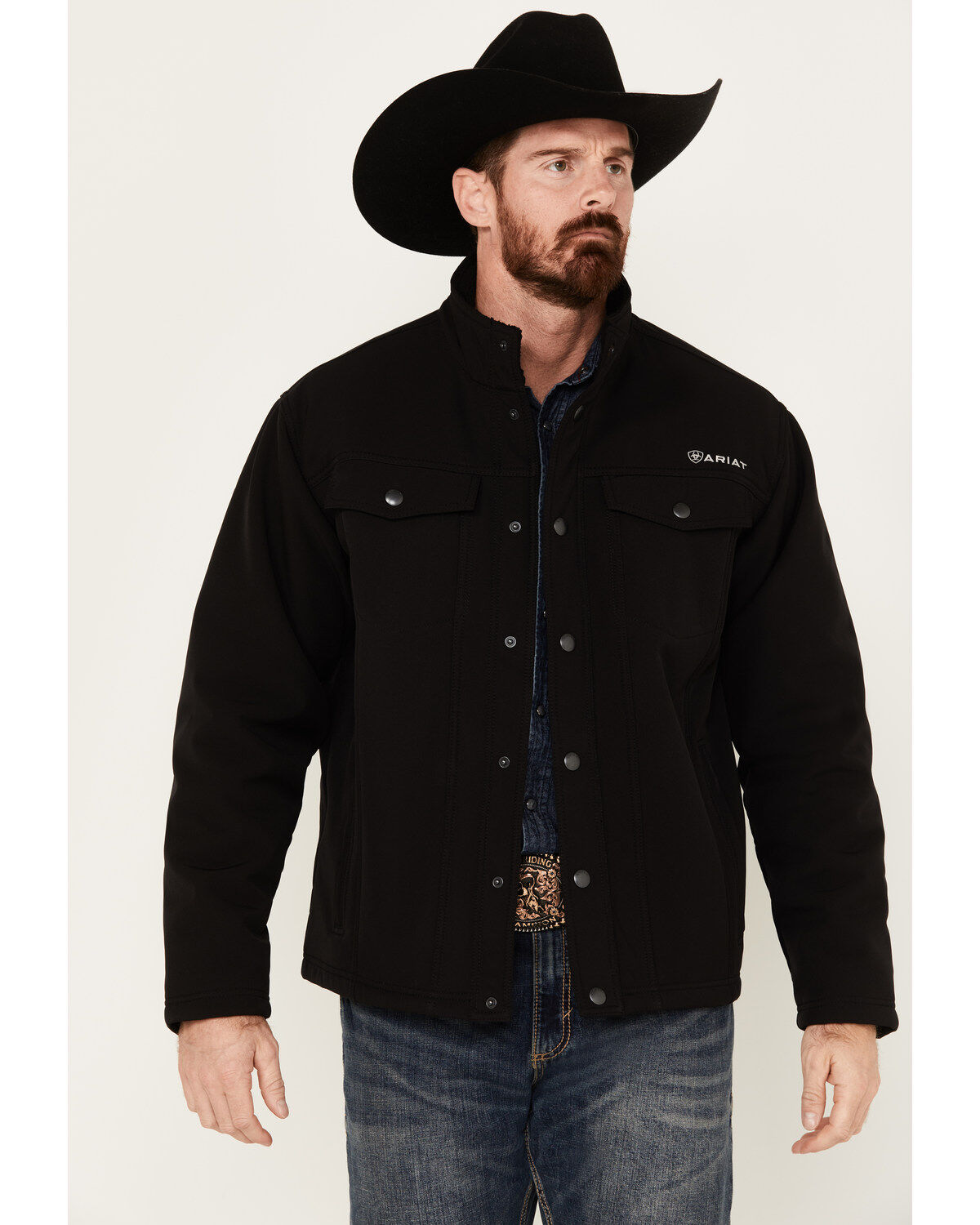Ariat Men's Vernon Sherpa 2.0 Snap Softshell Jacket, Black, hi-res