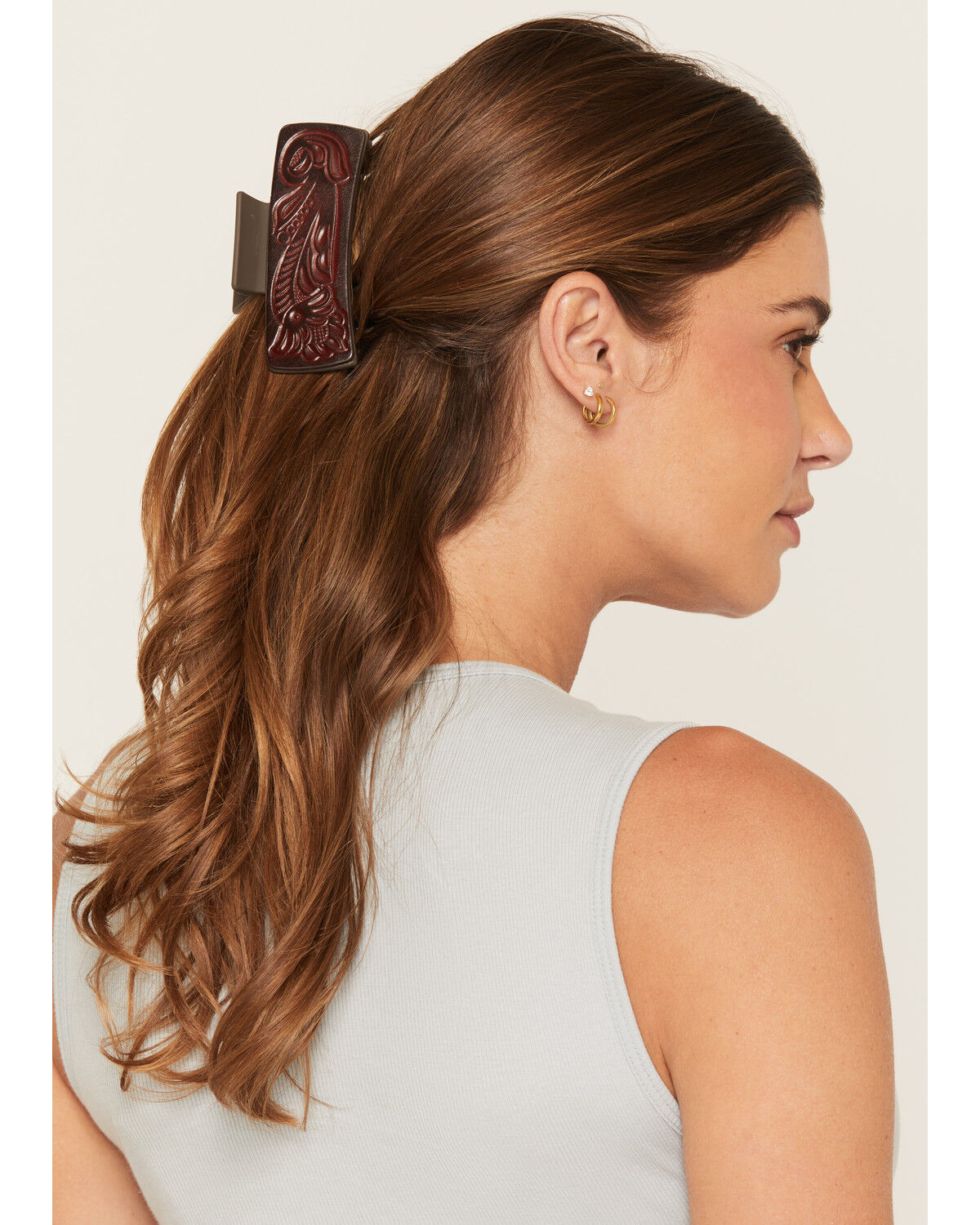Image #1 - Shyanne Women's Tooled Leather Claw Clip, Brown, hi-res