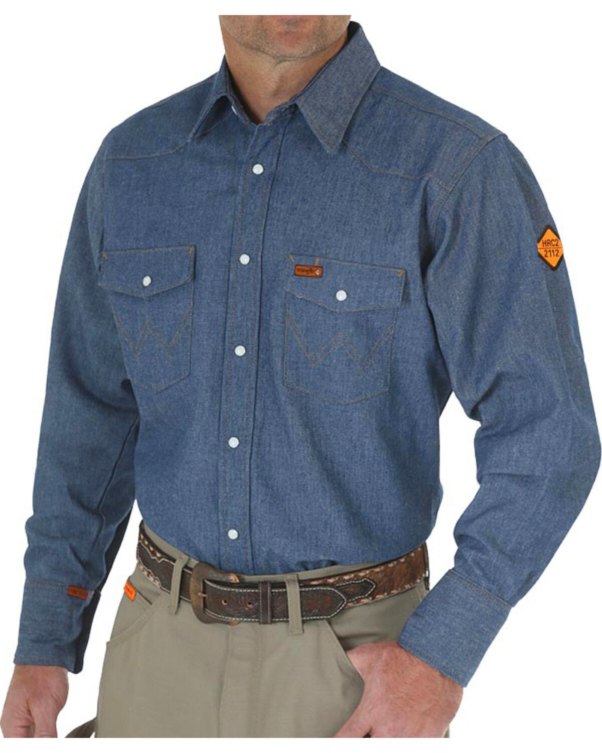 Image #1 - Wrangler Men's FR Long Sleeve Snap Western Work Shirt - Big, Blue, hi-res