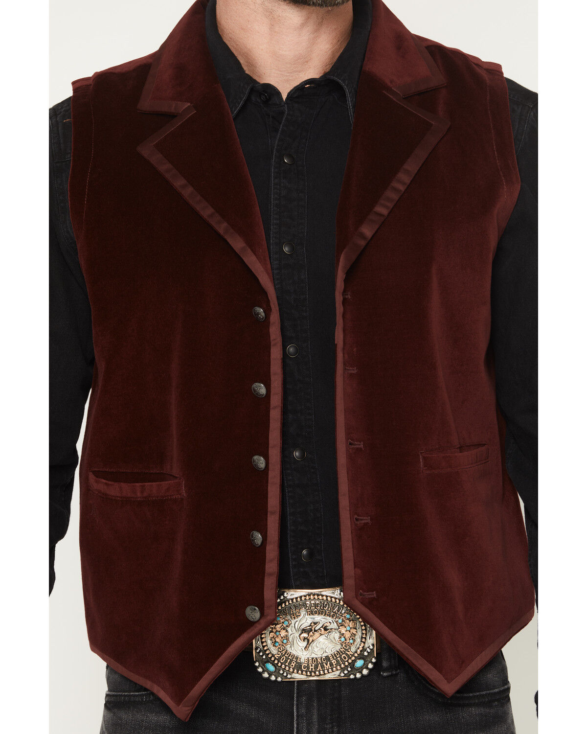 Image #3 - Moonshine Spirit&reg; Men's Single Breasted Velvet Vest, Burgundy, hi-res
