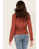 Image #4 - Sadie & Sage Women's Floral Stripe Print Ruched Long Sleeve Button Down Shirt, Rust Copper, hi-res