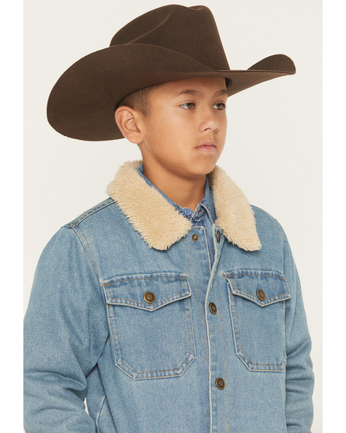 Image #2 - Urban Republic Boys' Medium Wash Sherpa Lined Snap Denim Jacket, Medium Wash, hi-res