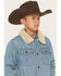 Image #2 - Urban Republic Boys' Medium Wash Sherpa Lined Snap Denim Jacket, Medium Wash, hi-res