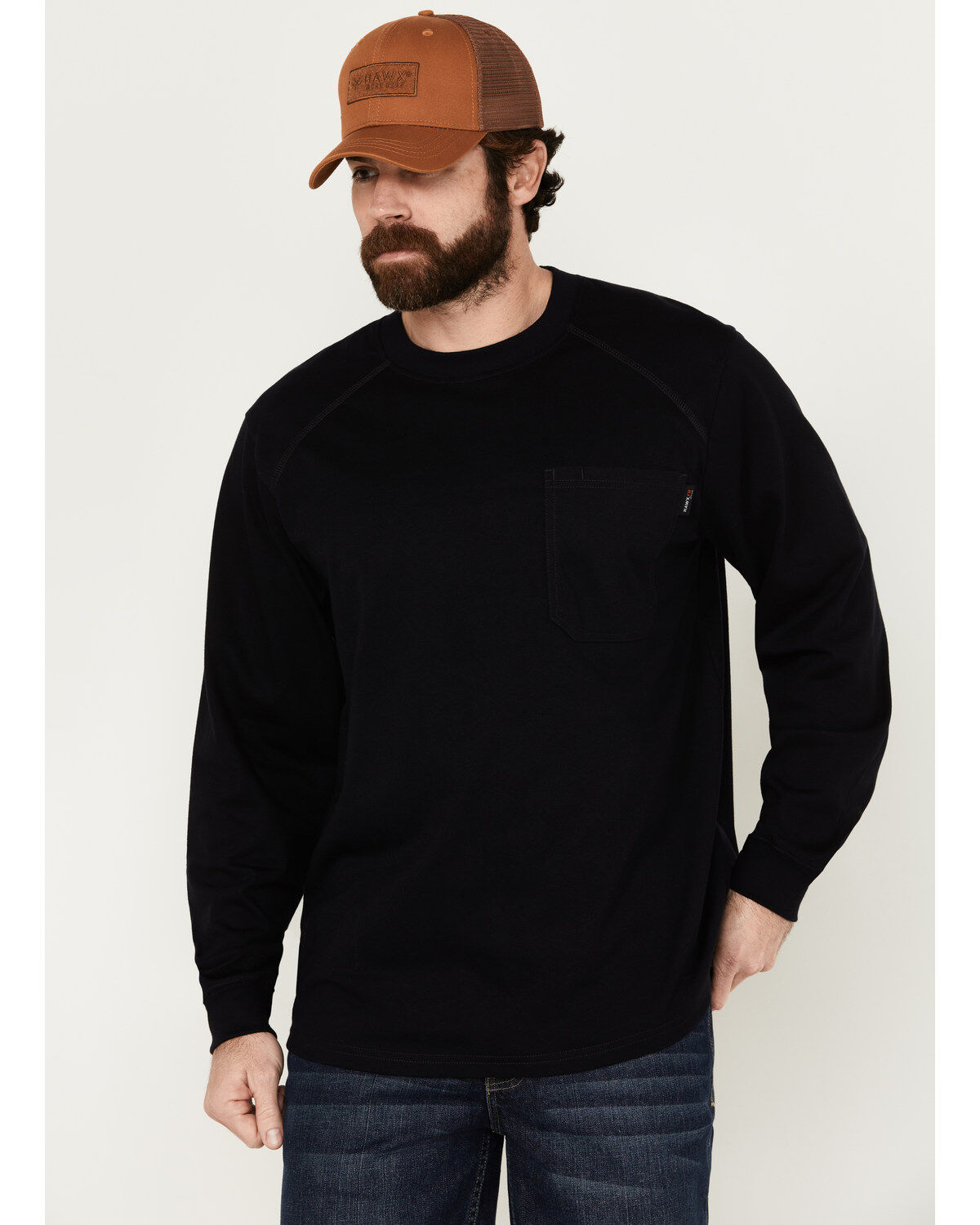 Image #1 - Hawx Men's FR Long Sleeve Pocket T-Shirt - Tall, Navy, hi-res