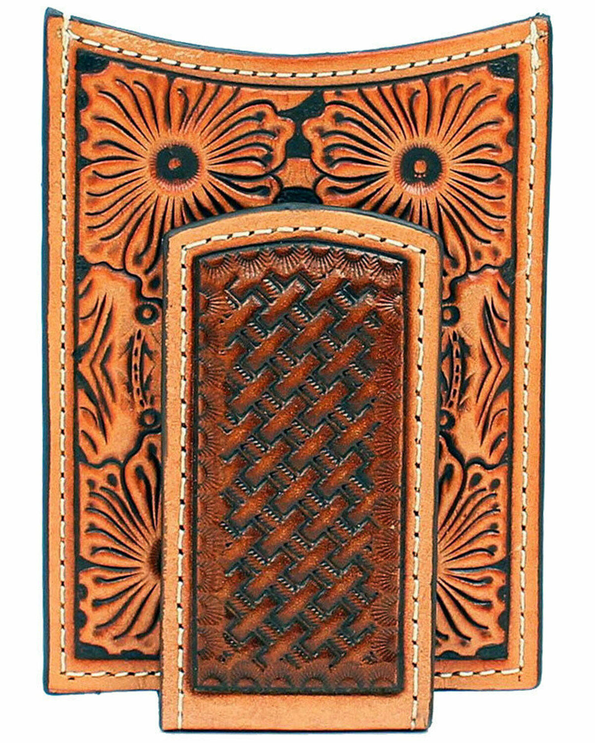 Image #1 - Ariat Men's Basket Weave Floral Moneyclip, Tan, hi-res