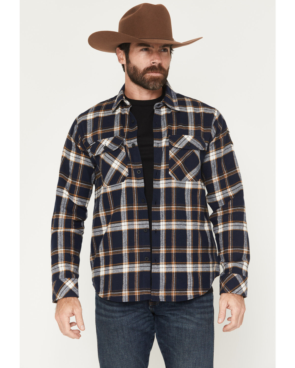 Image #2 - Howitzer Men's We The People Plaid Print Long Sleeve Button-Down Flannel Shirt, Navy, hi-res
