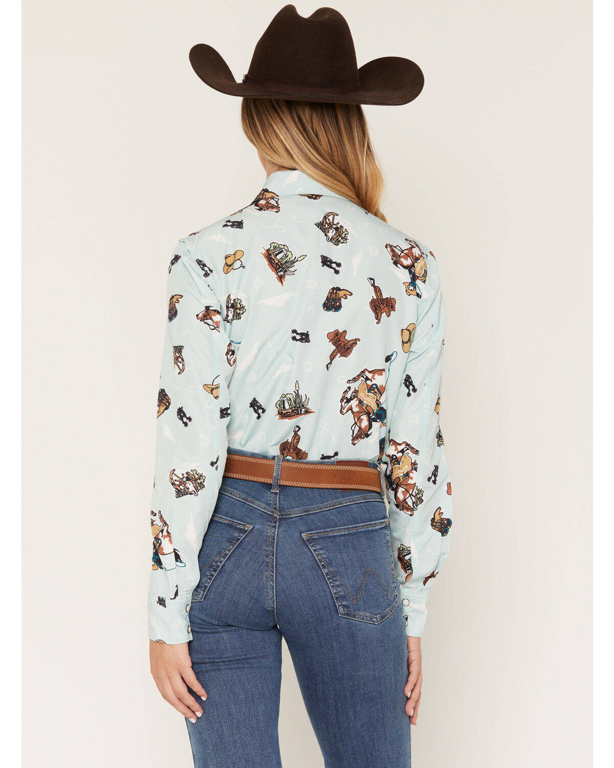 Image #4 - Cruel Girl Women's Horse Conversational Print Long Sleeve Snap Western Shirt, Light Blue, hi-res