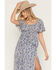 Image #2 - Angie Women's Floral Print Short Sleeve Hanky Hem Top, Blue, hi-res