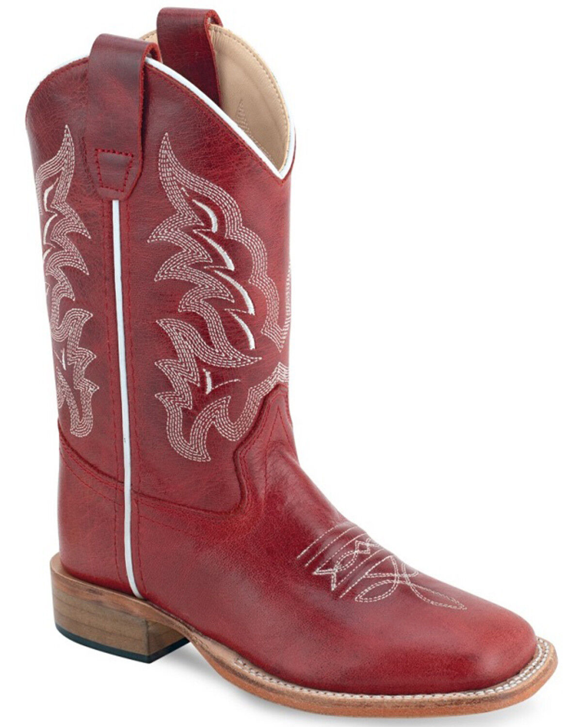 Old West Little Girls' Western Boots - Broad Square Toe, Red, hi-res