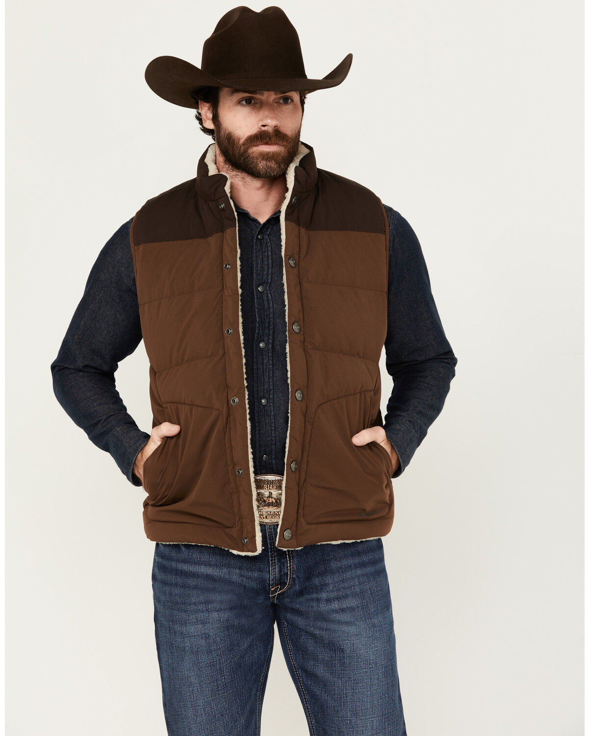 Brothers and Sons Men's Upland Reversible Sherpa Down Vest, Brown, hi-res