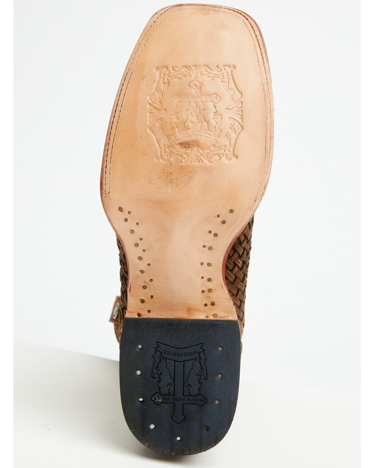 Image #7 - Tanner Mark Men's Basketweave Western Boots - Broad Square Toe, Honey, hi-res