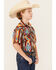 Image #2 - Rock & Roll Denim Boys' Southwestern Print Short Sleeve Snap Stretch Western Shirt , Red, hi-res