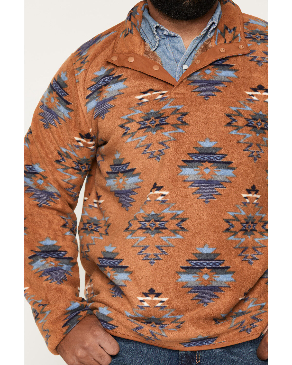 Image #3 - Cody James Men's Saddleback Southwestern Print Polar Fleece 1/4 Snap Pullover, Camel, hi-res