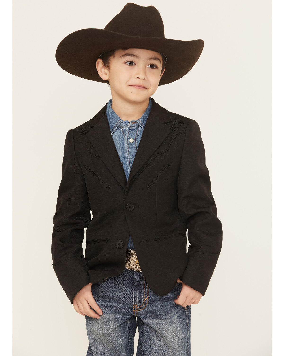 Scully Boys' Floral Embroidered Button-Down Sportcoat, Black, hi-res