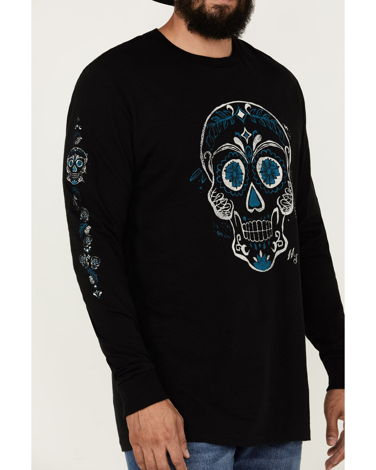 Image #3 - Moonshine Spirit&reg; Men's Candy Skull Long Sleeve Graphic T-Shirt, Black, hi-res