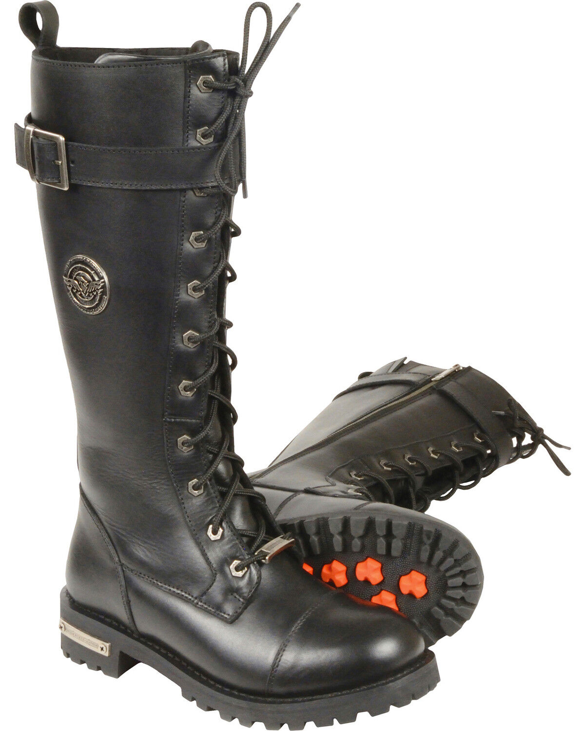 Milwaukee Leather Women's 14" Lace To Toe High Rise Leather Boots - Round Toe - Wide, Black, hi-res