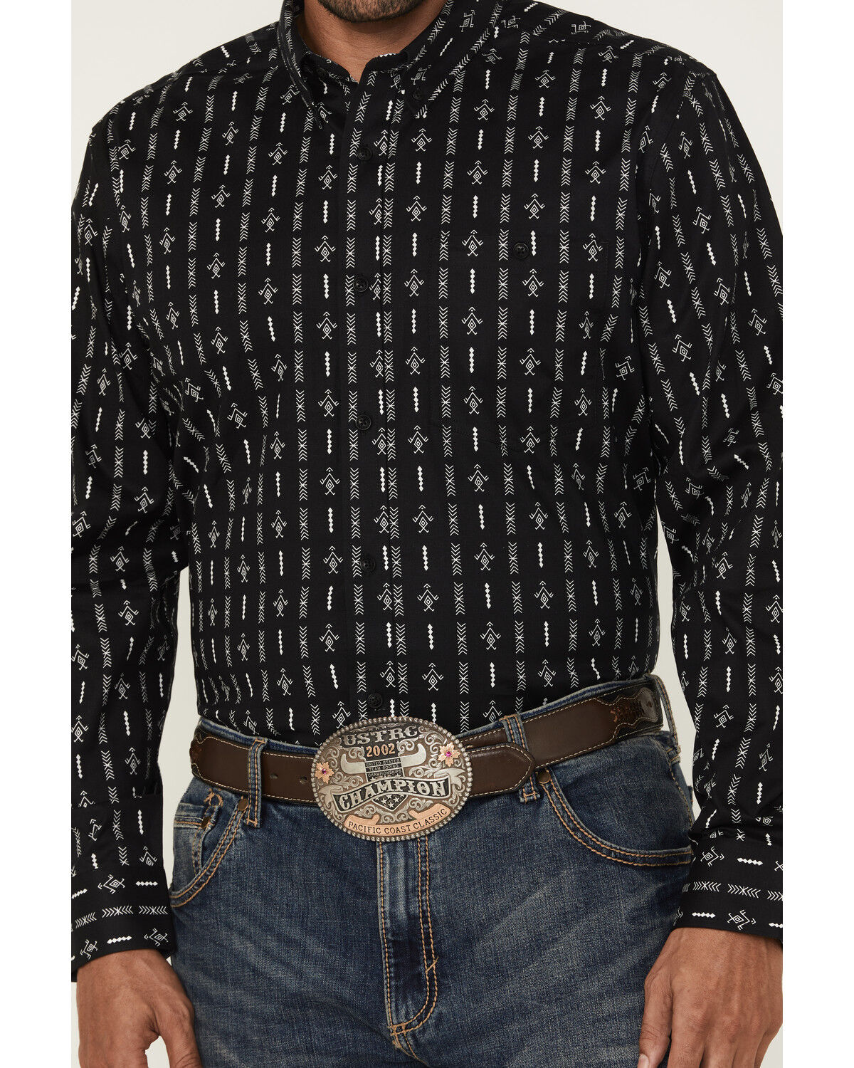 Image #3 - RANK 45&reg; Tiki Room Striped Print Long Sleeve Button-Down Stretch Western Shirt, Black, hi-res