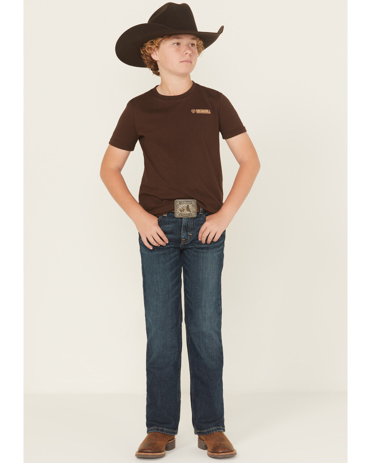 Ariat Boys' B4 Chief Legacy Pocket Relaxed Bootcut Stretch Denim Jeans, Blue, hi-res