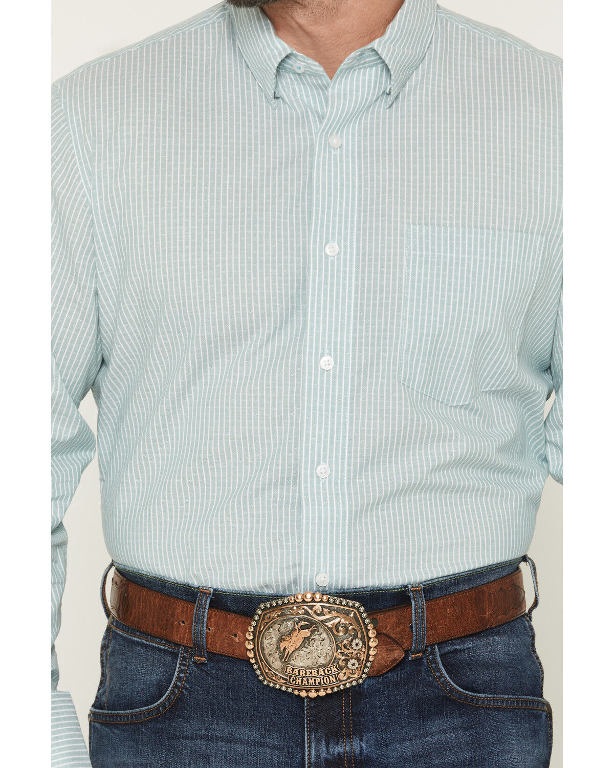 Image #3 - Wrangler X Cody Johnson Men's Striped Long Sleeve Button-Down Western Shirt, Green, hi-res