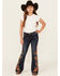 Image #1 - Grace in LA Girls' Dark Wash Floral Embroidery Flare Stretch Denim Jeans, Dark Wash, hi-res