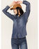 Image #1 - Cleo + Wolf Women's Blocked Embroidered Long Sleeve Denim Shirt, Indigo, hi-res