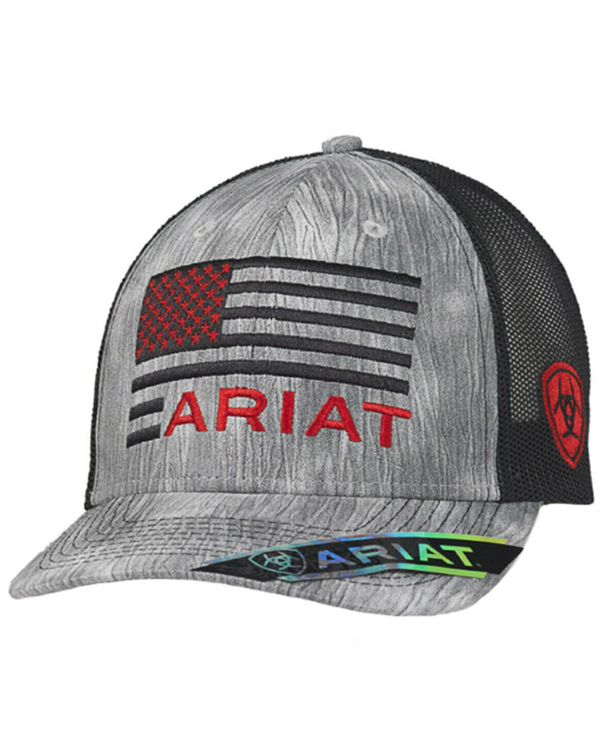 Image #1 - Ariat Men's Flag Shield Logo Ball Cap, Grey, hi-res