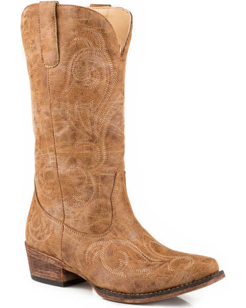 Image #1 - Roper Women's Riley Vintage Western Boots - Snip Toe, Tan, hi-res