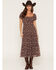 Image #1 - Trixxi Women's Floral Print Corset Short Sleeve Midi Dress, Brown, hi-res