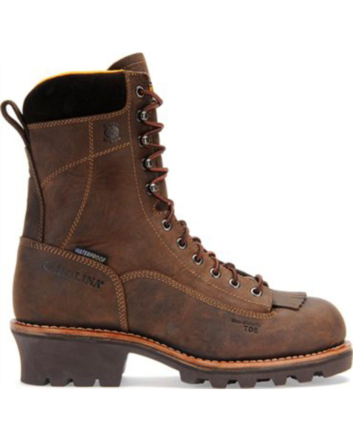 Image #2 - Carolina Men's 8" Crazy Horse Waterproof Lace-to-Toe Logger Boots - Soft Toe, Brown, hi-res
