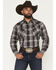 Image #1 - Ely Walker Men's Plaid Print Long Sleeve Pearl Snap Western Shirt - Big, Black, hi-res