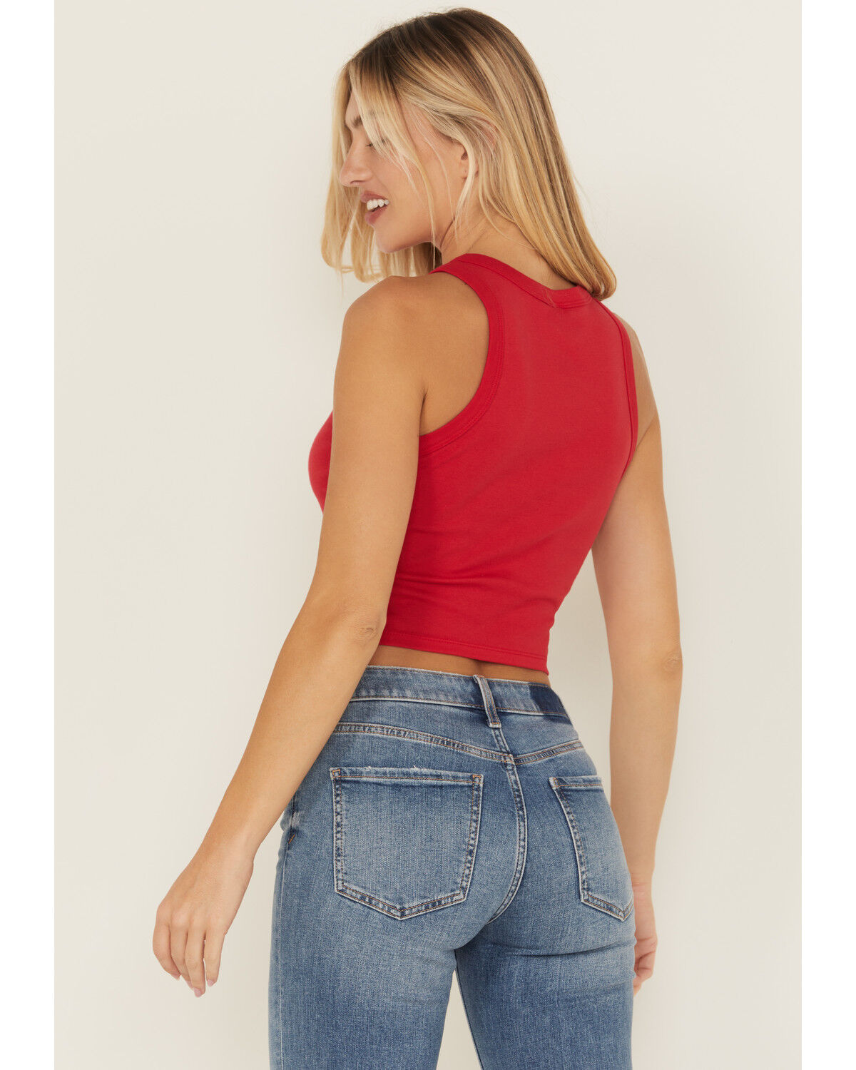 Image #4 - Boot Barn Women's Logo American Western Wear Racerback Tank Top, Red, hi-res