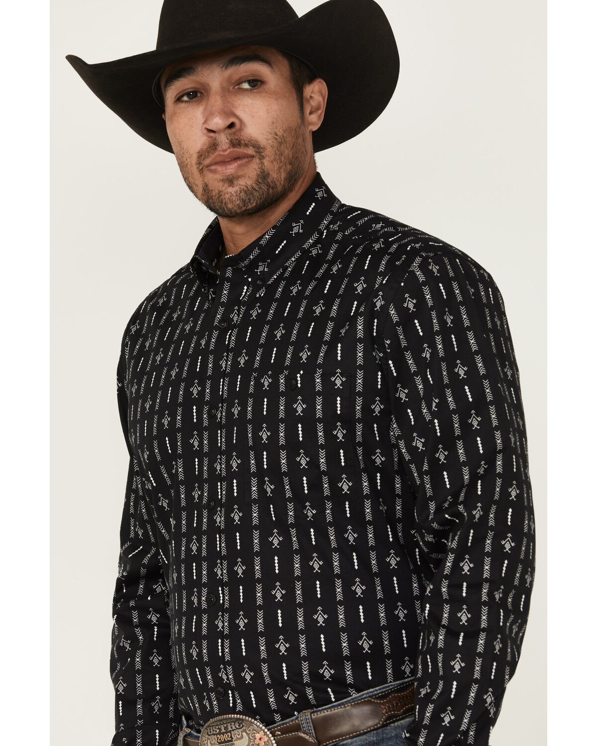 Image #2 - RANK 45&reg; Tiki Room Striped Print Long Sleeve Button-Down Stretch Western Shirt, Black, hi-res