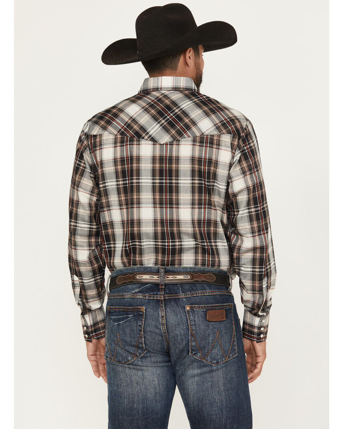 Image #4 - Ely Walker Men's Plaid Print Long Sleeve Pearl Snap Western Shirt, Tan, hi-res