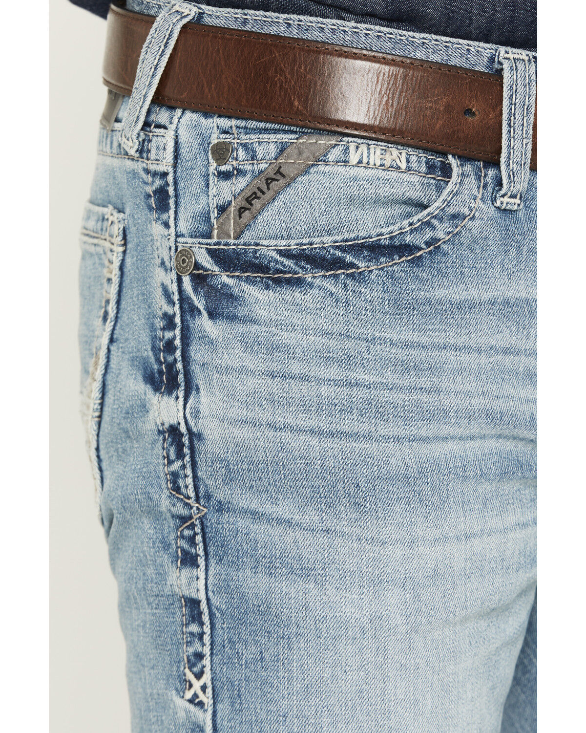 Image #2 - Ariat Men's M7 Rocker Shasta Light Wash Slim Straight Stretch Denim Jeans, Blue, hi-res