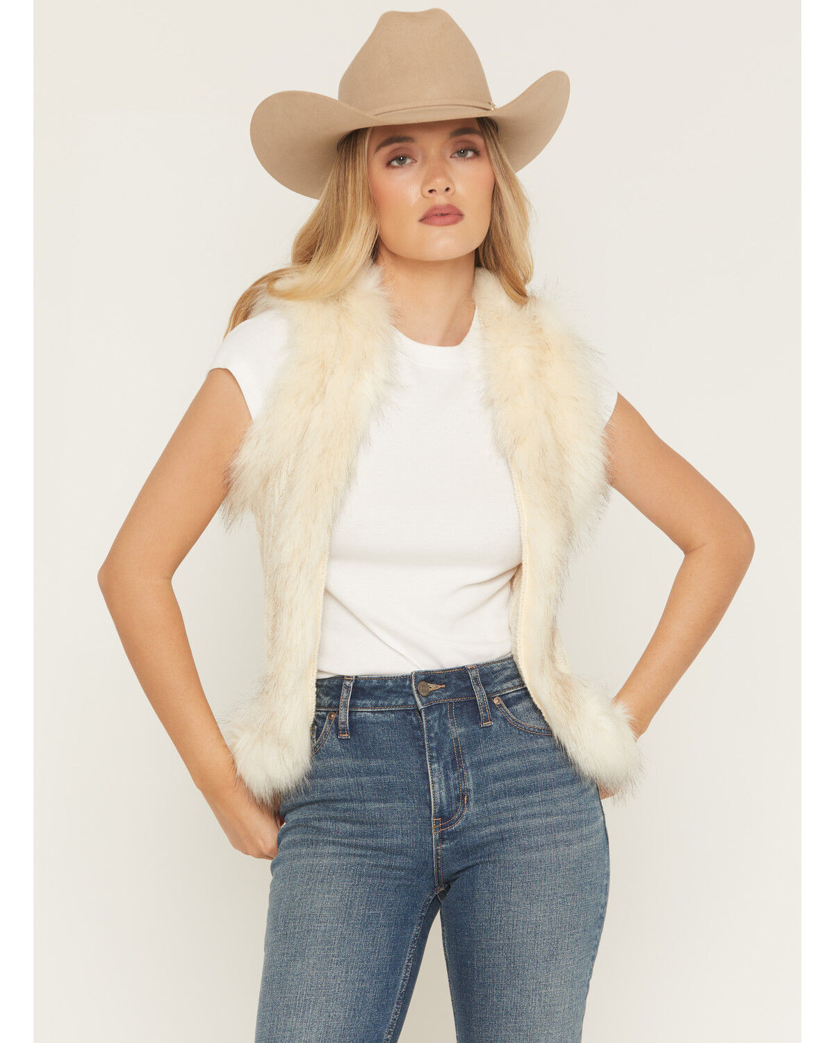 Image #1 - Shyanne Women's Fur Trim Knit Vest, Off White, hi-res