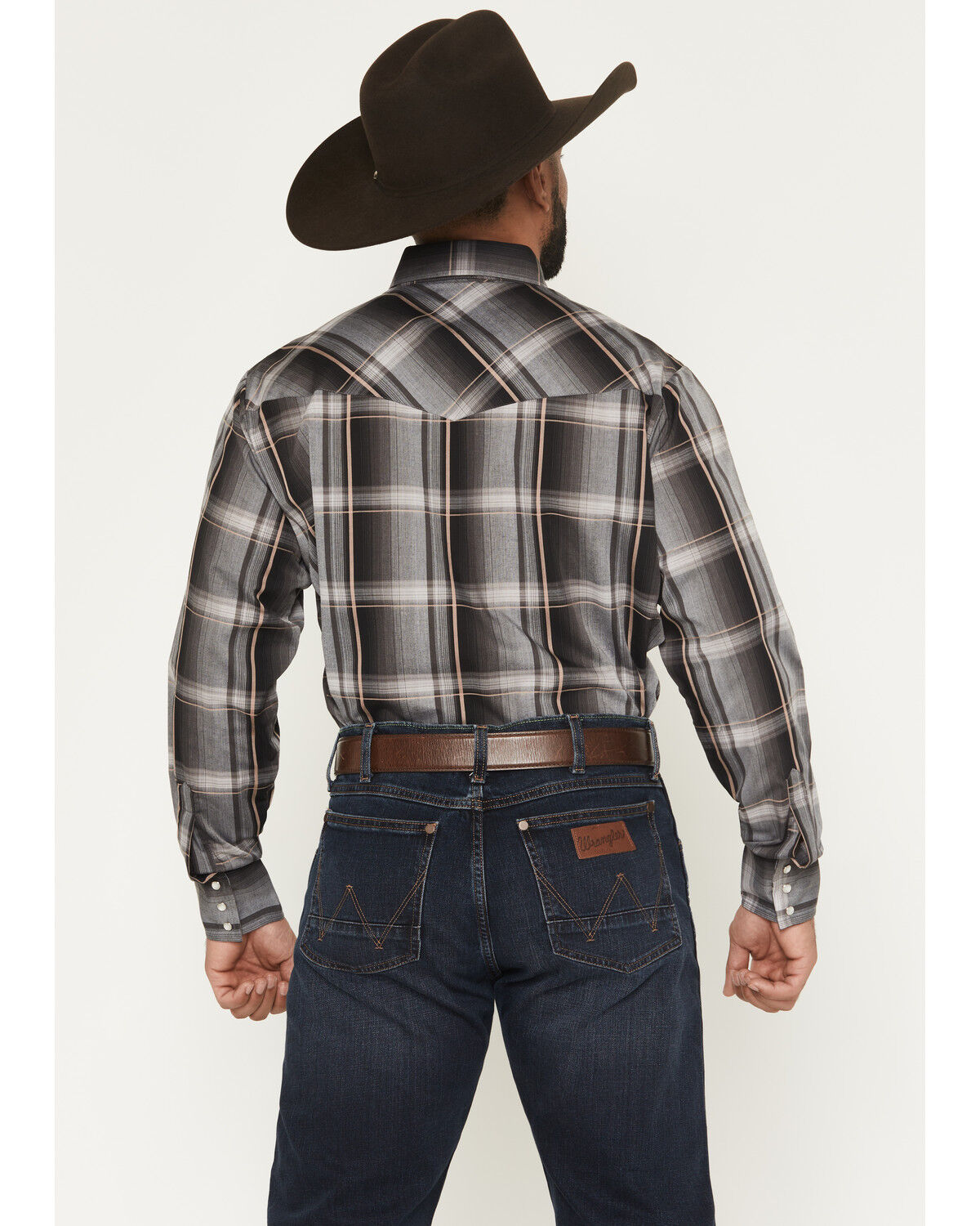 Image #4 - Ely Walker Men's Plaid Print Long Sleeve Pearl Snap Western Shirt - Big, Black, hi-res