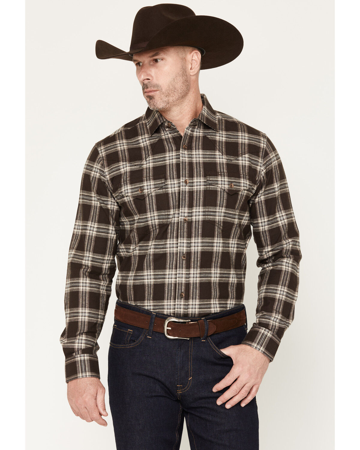 Image #1 - Cody James Black 1978&reg; Men's McCone Plaid Print Long Sleeve Button-Down Flannel Shirt, Dark Brown, hi-res