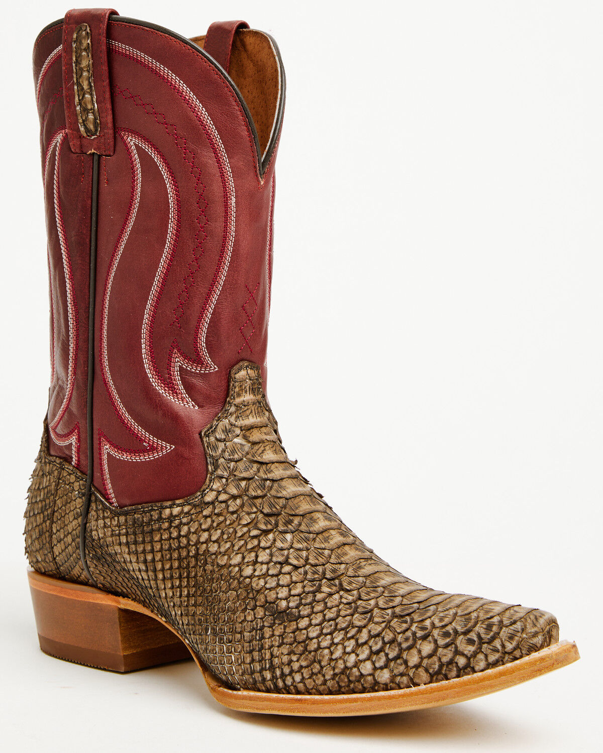 Image #1 - Dan Post Men's Exotic Python Belly Western Boots - Snip Toe, Taupe, hi-res