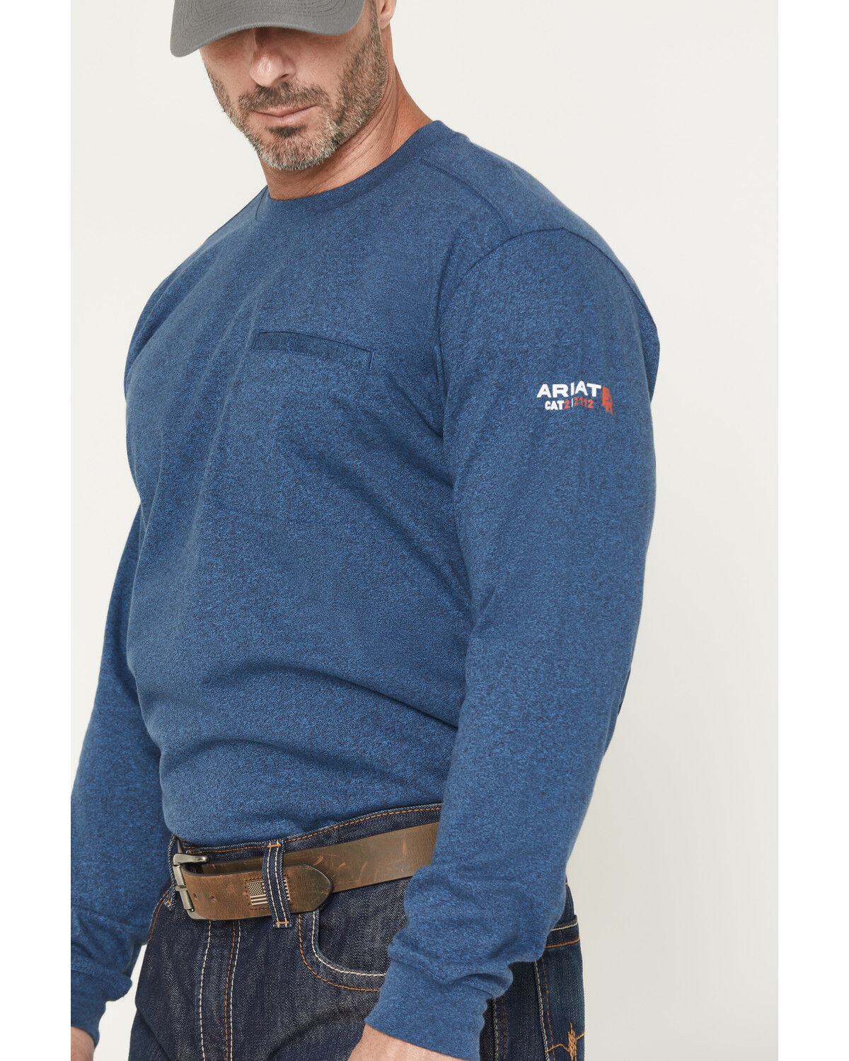 Image #3 - Ariat Men's FR Air Bolt Long Sleeve Graphic Work Shirt, Heather Blue, hi-res