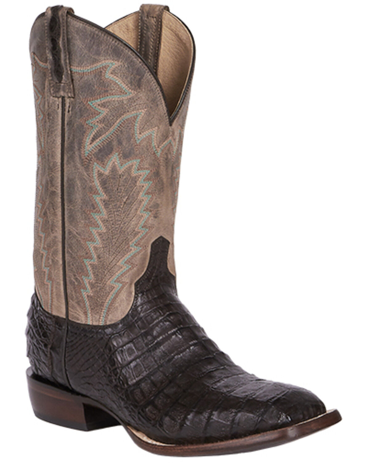 Lucchese Men's Wyatt Exotic Caiman Western Boots - Broad Square Toe, Chocolate, hi-res