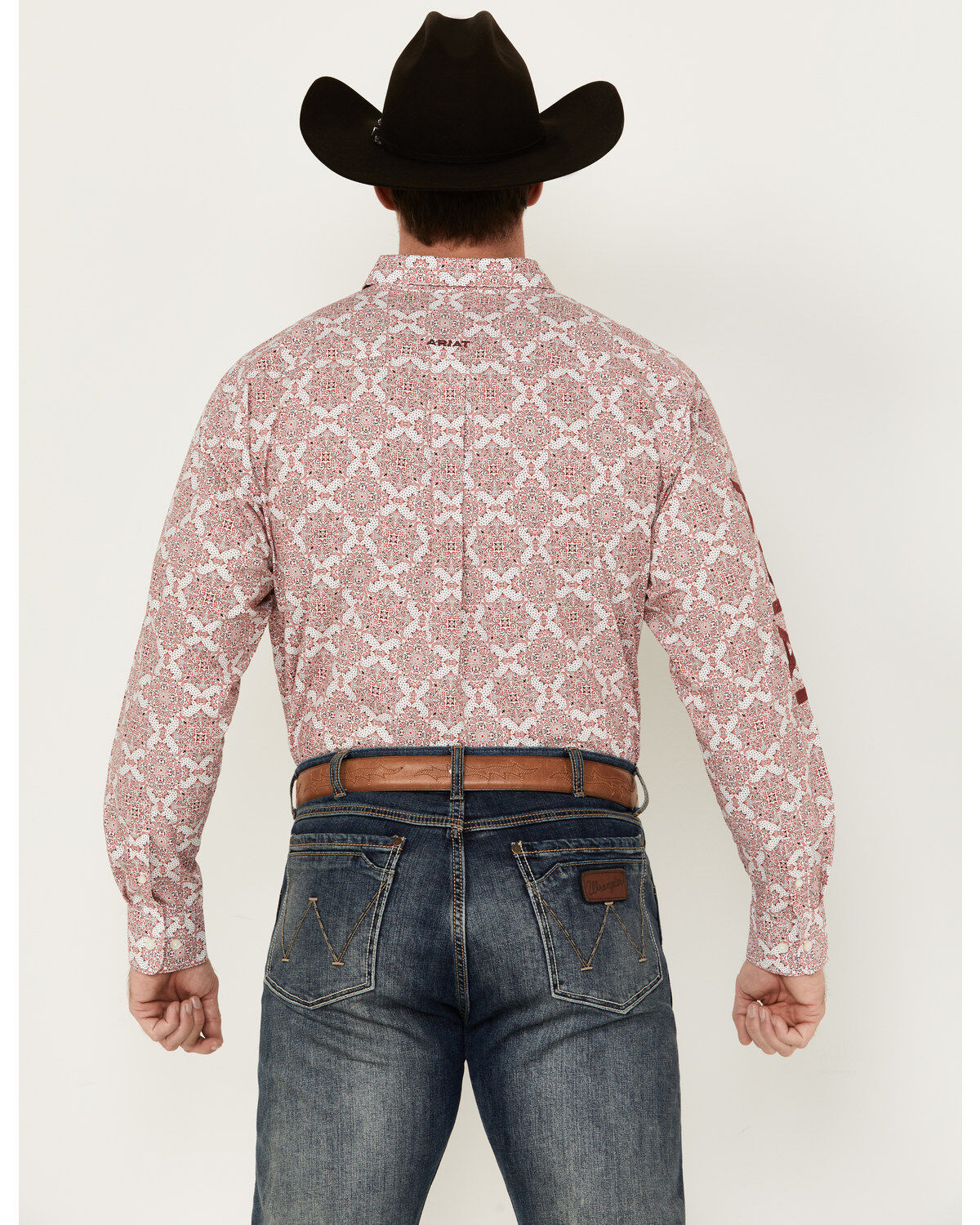 Image #4 - Ariat Men's Boot Barn Exclusive Clifford Logo Twill Medallion Long Sleeve Button-Down Western Shirt, Red, hi-res
