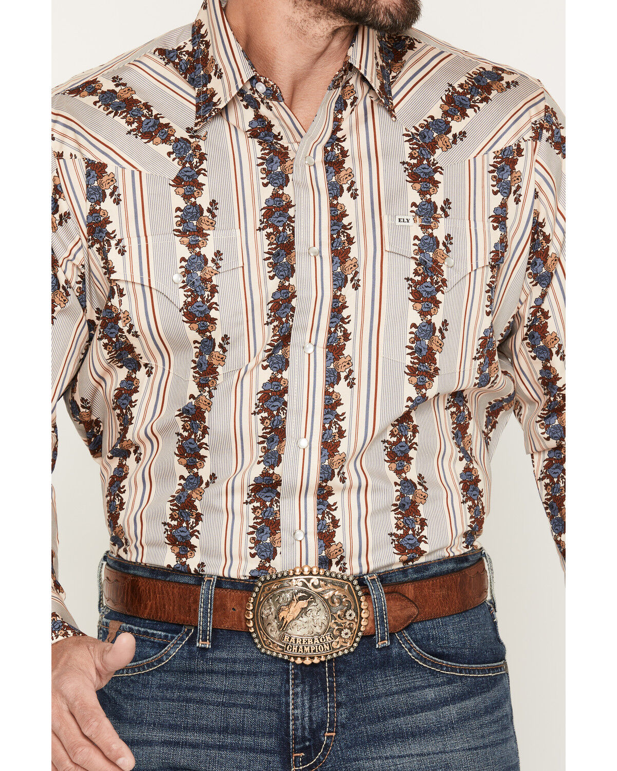 Image #3 - Ely Walker Men's Wallpaper Floral Print Long Sleeve Pearl Snap Western Shirt, Cream, hi-res