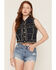 Image #1 - Azalea Wang Women's Zena Studded Denim Trucker Vest, Dark Wash, hi-res