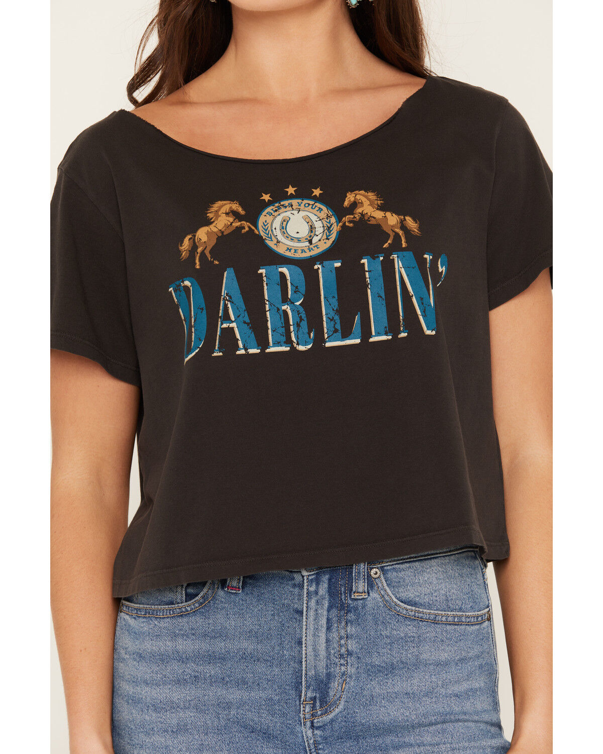 Image #3 - Idyllwind Women's Darlin' Off The Shoulder Short Sleeve Graphic Tee, Black, hi-res