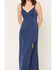 Image #3 - Rock & Roll Denim Women's Sleeveless Buckle Detail Satin Maxi Dress, Navy, hi-res