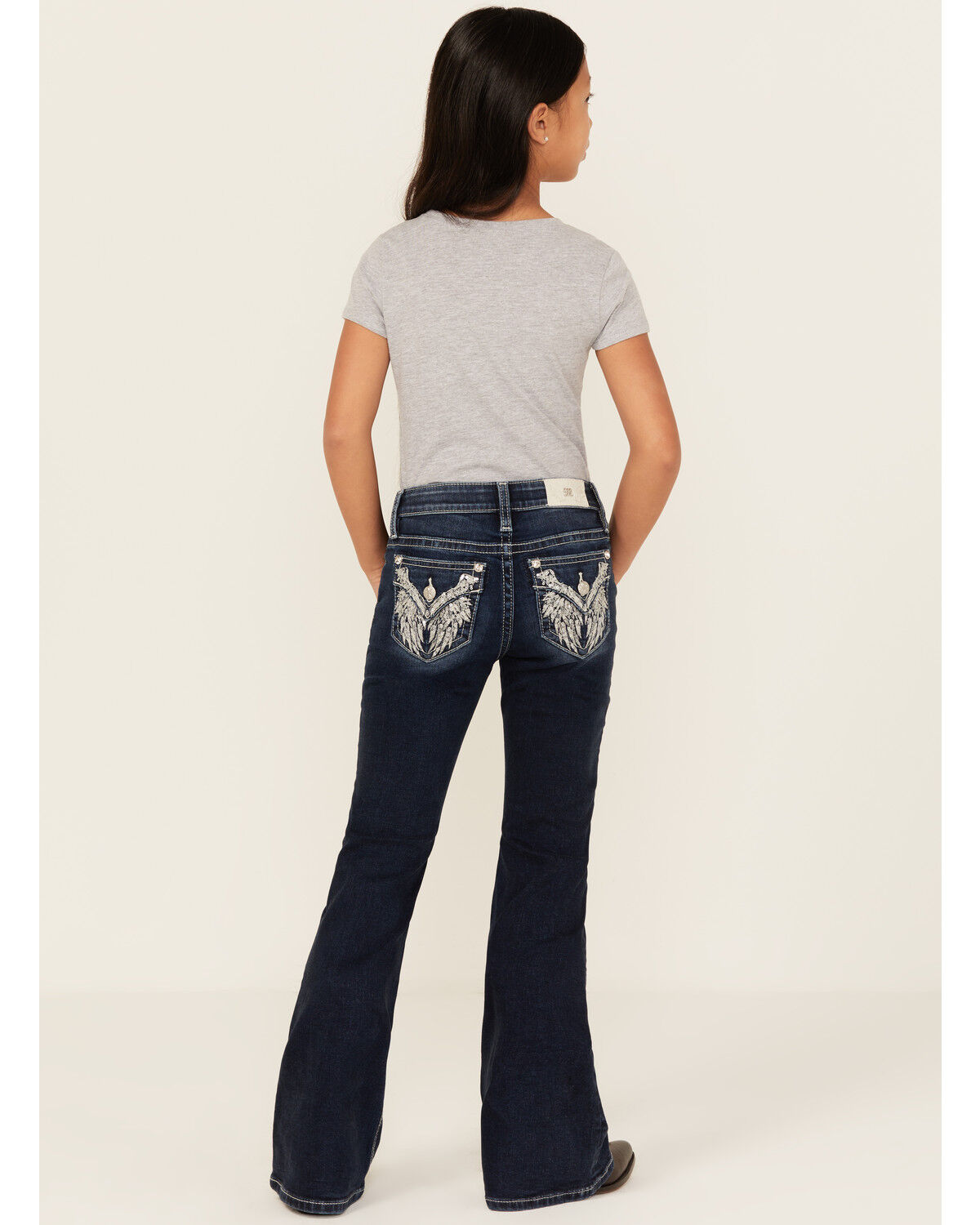 Miss Me Girls' Medium Wash Wing Pocket Bootcut Stretch Denim Jeans, Blue, hi-res