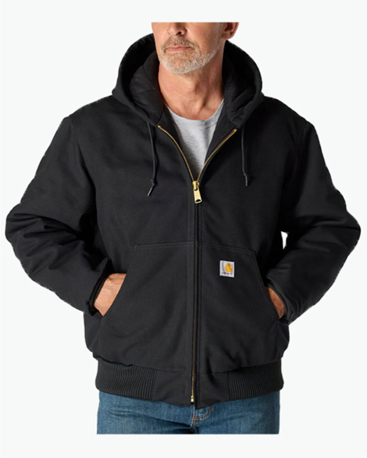 Image #1 - Carhartt Men's Flannel Lined Zip-Up Hooded Work Jacket, Black, hi-res